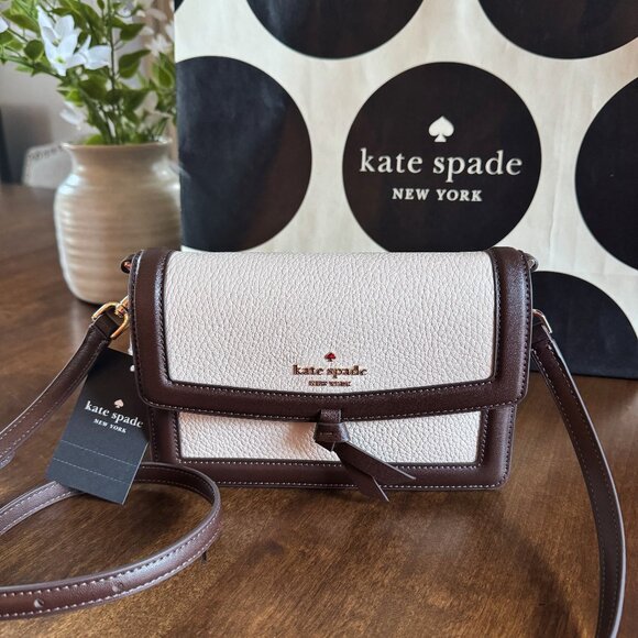Kate Spade Knott Mini Flap Crossbody Bag Pebbled Leather Purse KM610 Milk Glass - Picture 1 of 6